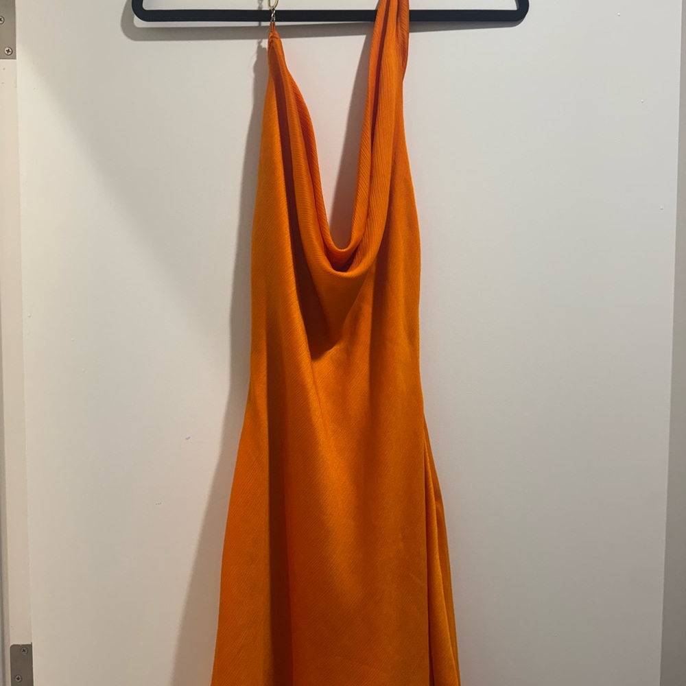 Meshki Orange Cowl Neck Mini Slip Dress